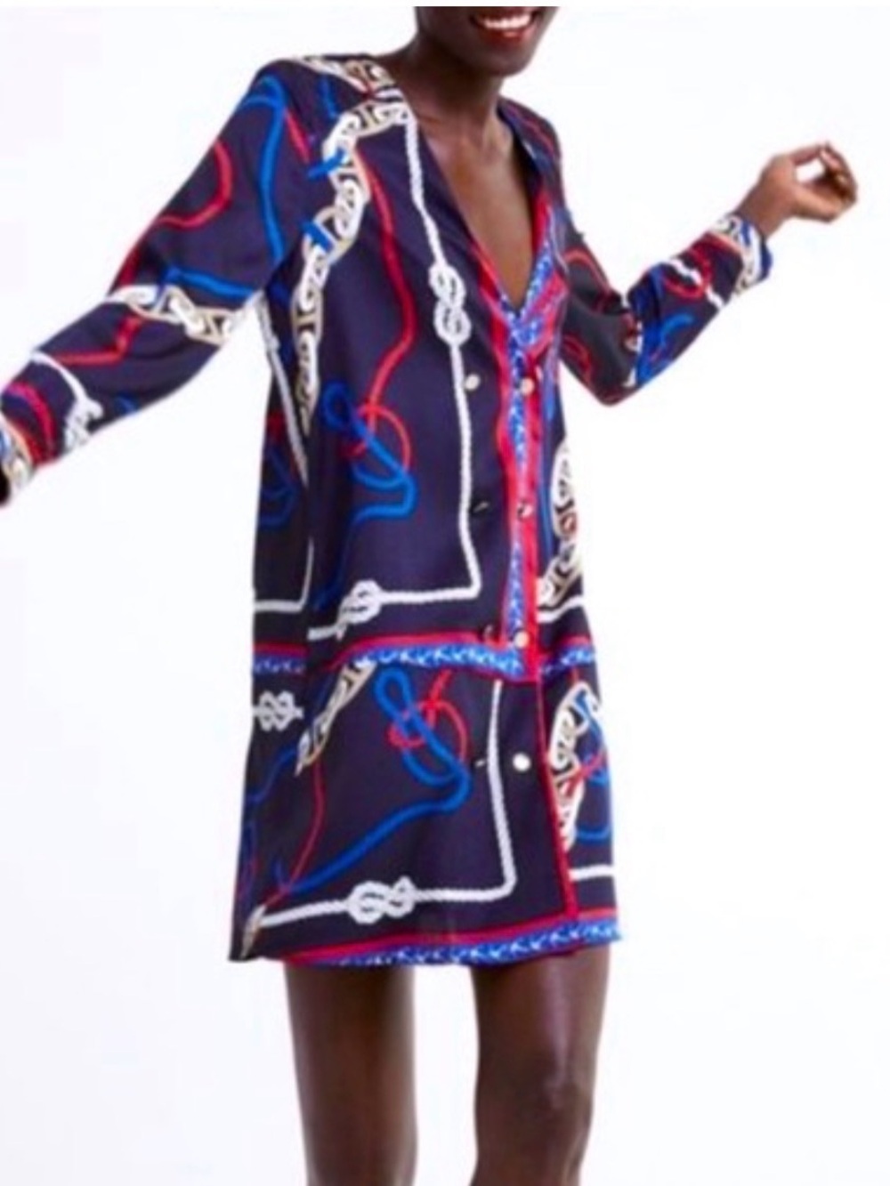 Zara Navy Tunic dress with Red, White and Blue Rope Print